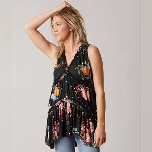 Free People Black Floral Tunic